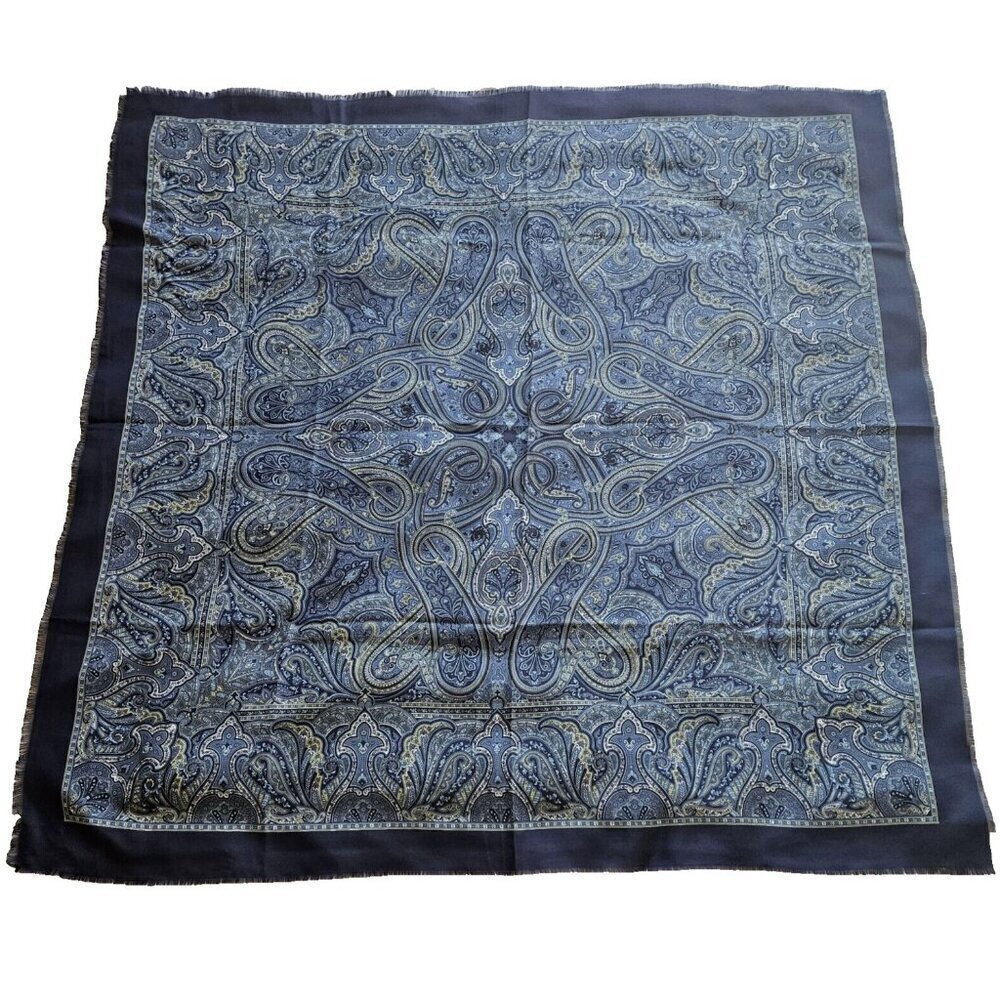 Unbranded Scarf Womens 46 x 46 Inches Indigo Paisley Print Fringe Boho Timeless